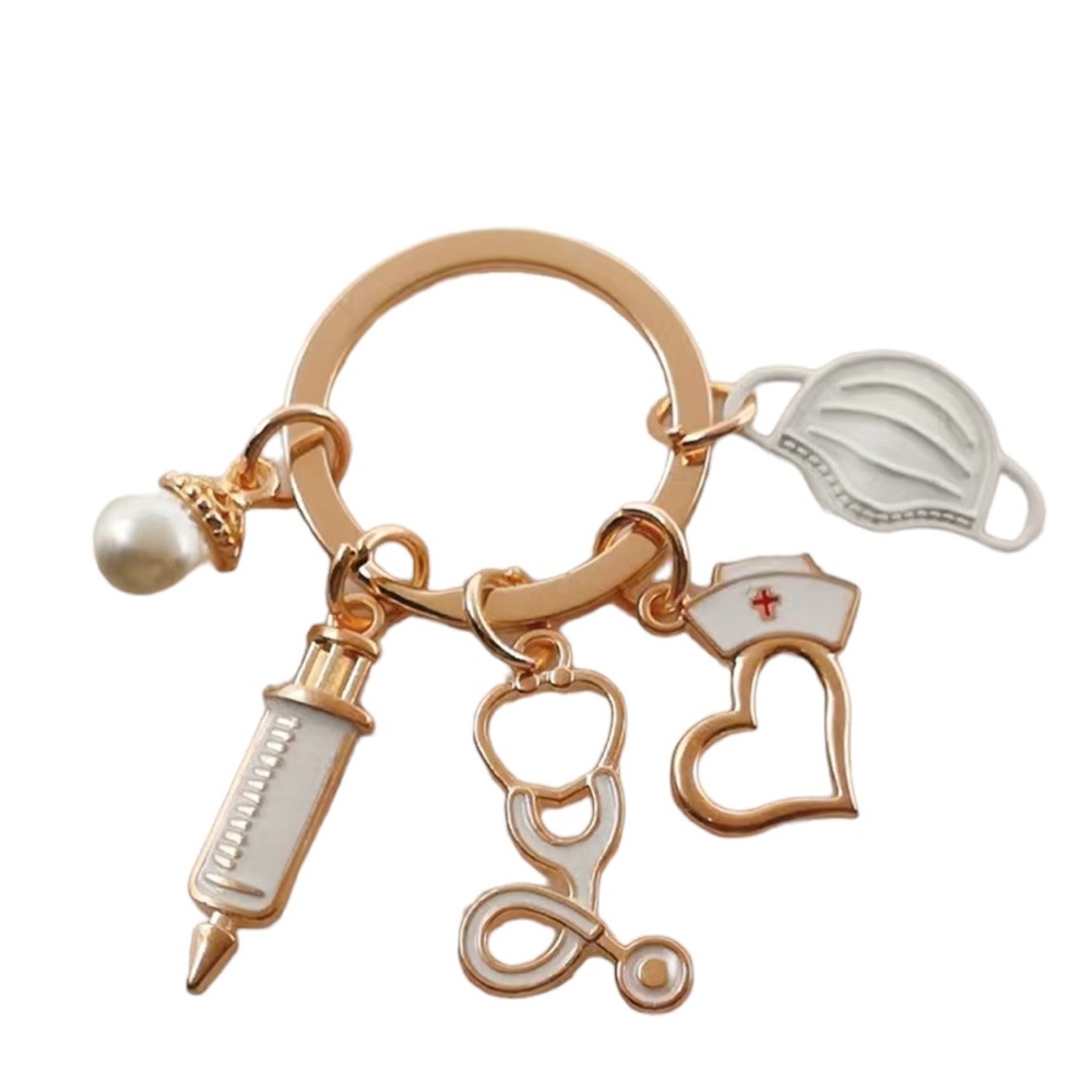 Gold and White Nurse Charms Keychain